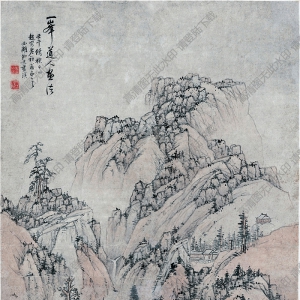 明末清初 藍瑛《仿一峰山水》國畫高清大圖下載