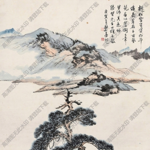 鄭午昌作品 雙松平遠(yuǎn)圖 高清大圖下載