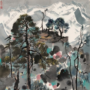 吳冠中國(guó)畫作品 茂林雪山 高清下載