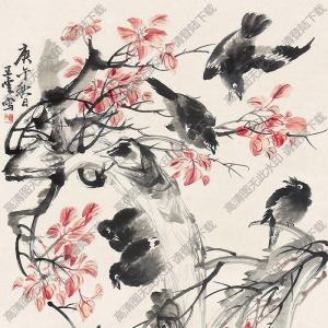 王夢(mèng)白國(guó)畫 紅葉留禽圖 高清大圖下載