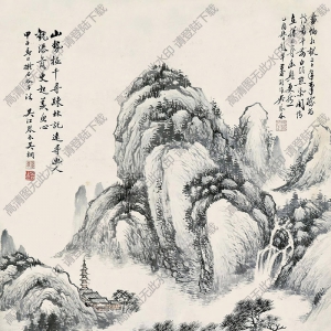 吳琴木國(guó)畫(huà) 松山飛瀑 高清大圖下載