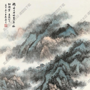 俞子才國(guó)畫 微雨翠阜 高清大圖下載