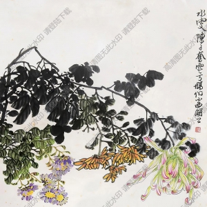 陳子奮作品 絨雞秋菊 高清大圖下載